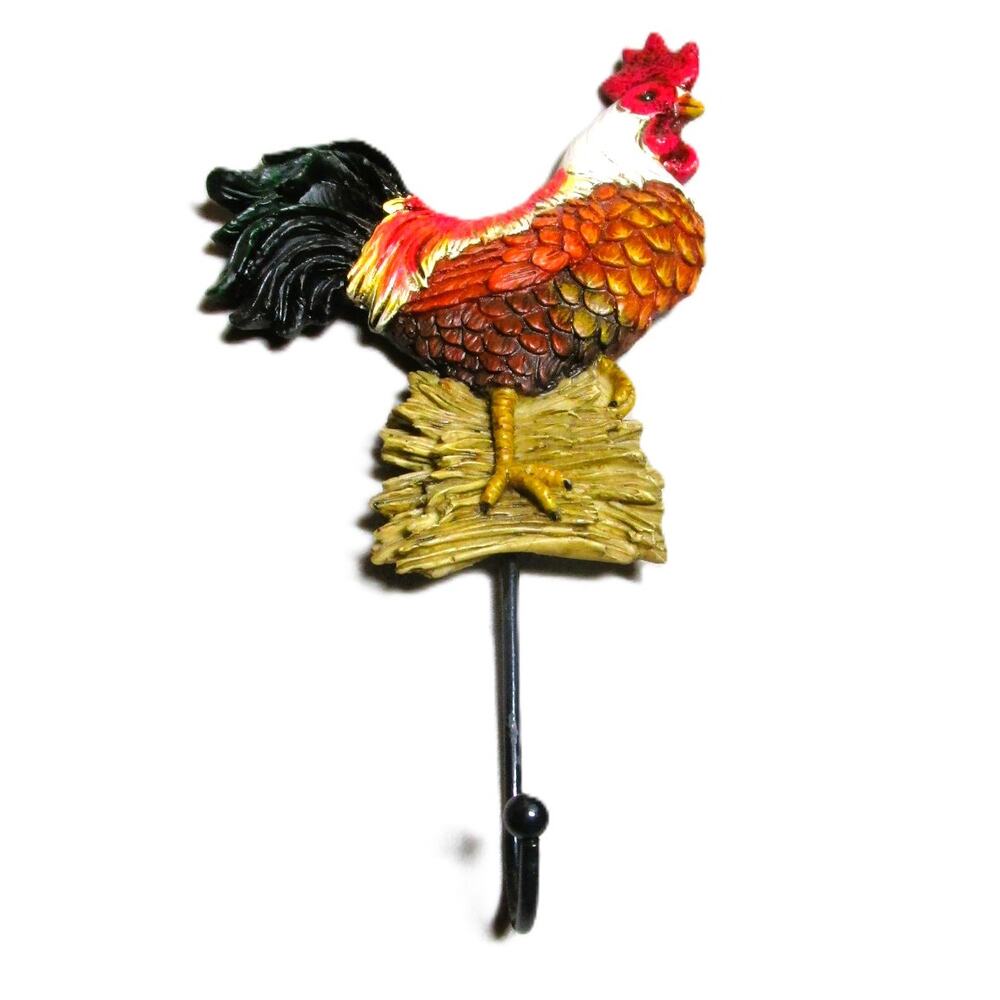Rooster Wall Hook Farmhouse Decor Rustic Kitchen Hanger Keys Towels 8 x 4 inches